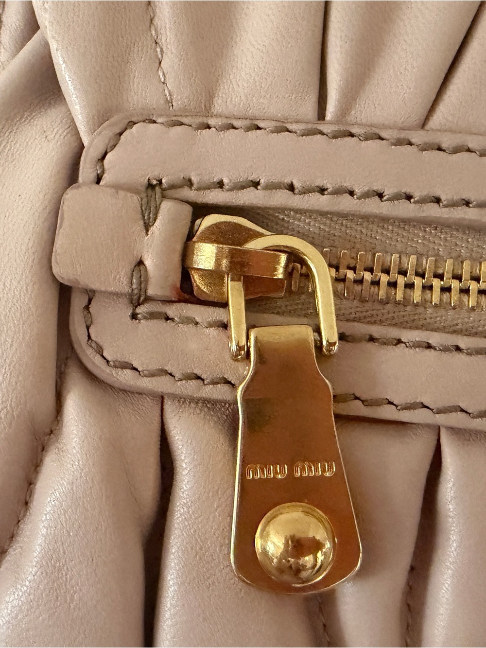 Miu Miu Quilted Pattina Leather Shoulder Bag in Cipria with Gold Hardware - Picture 7 of 12